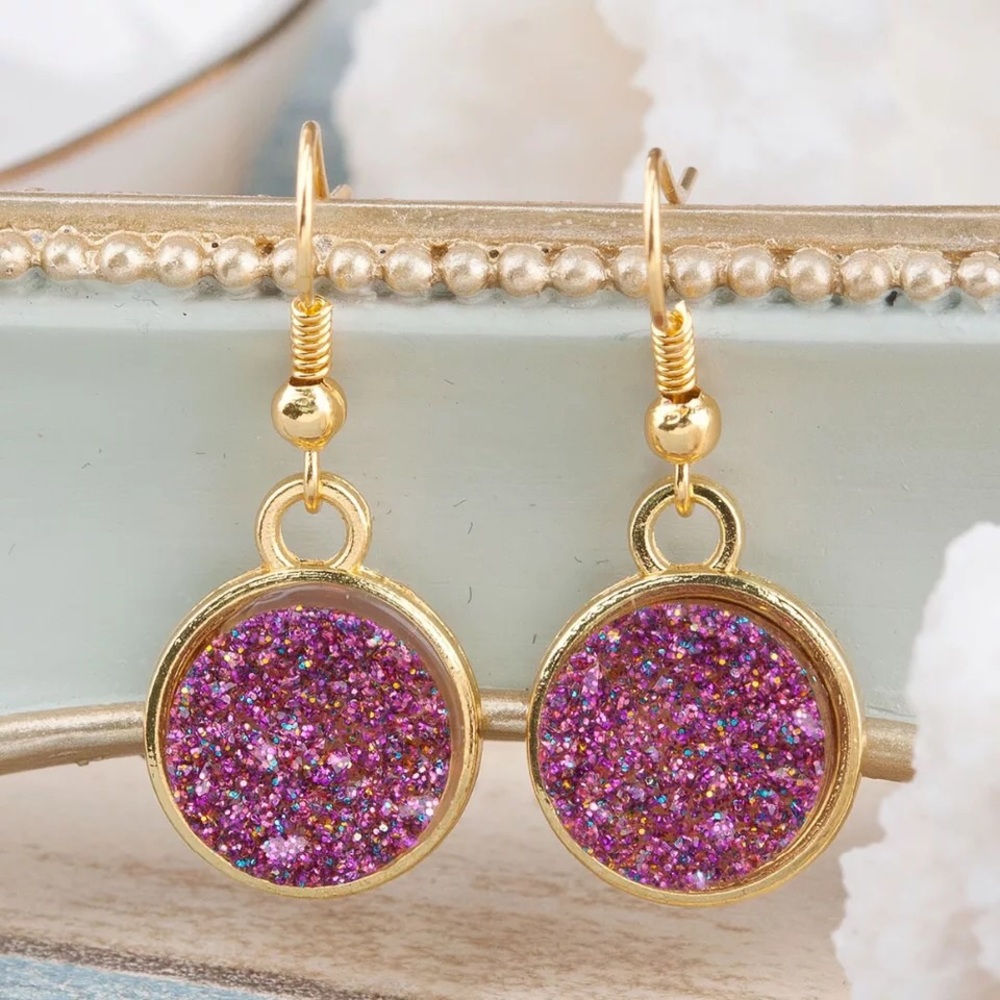 Druzy Magenta Dangle Earrings